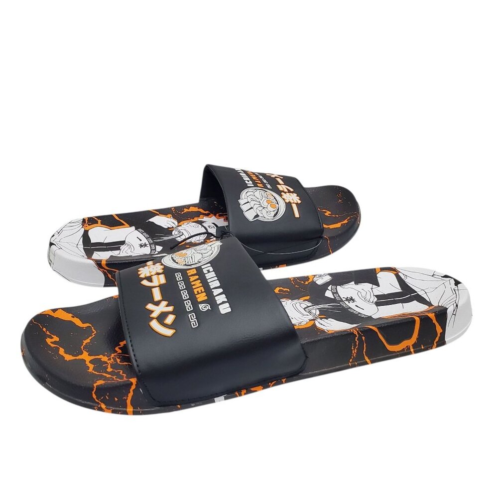 Bioworld Naruto Shippuden‎ Ichiraku Ramen Men Printed Sandals Slides NWT Size 12